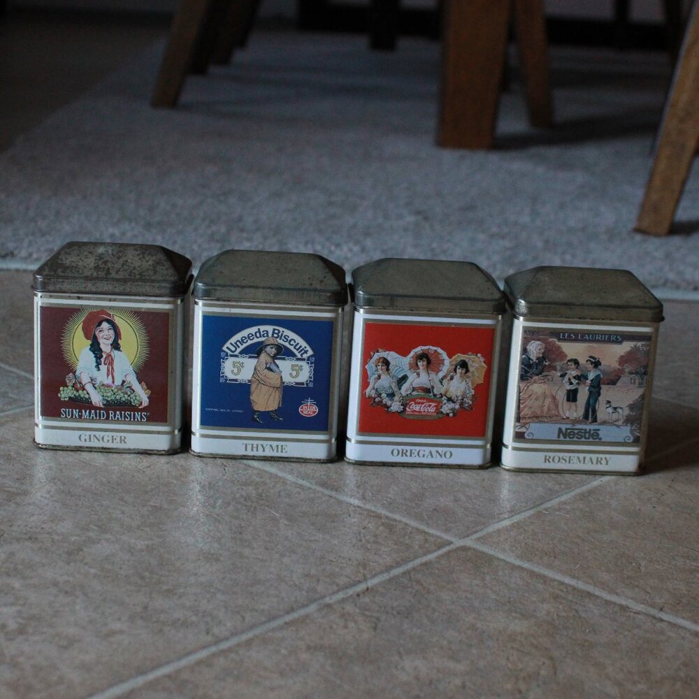 Vintage Bundle of Bristol Ware 1990s Food/Drink Themed Spice Storage Tins